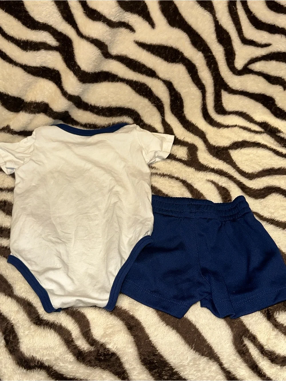 Nike White & Blue Baby 2-Piece Set - 'Just Do It.' Bodysuit & Shorts